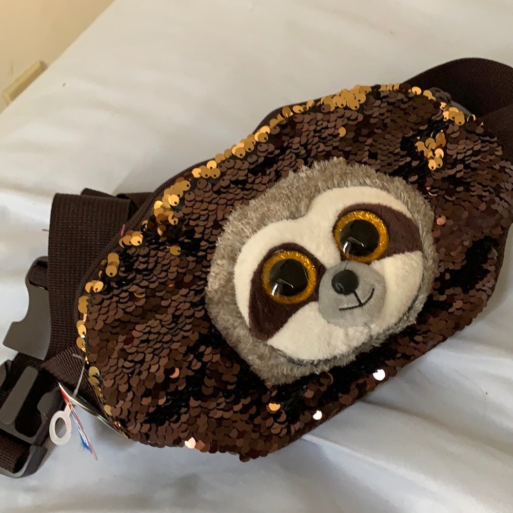 🦝 SEQUIN SLOTH RACOON FANNY PACK🦝 TY BEANIE BABY